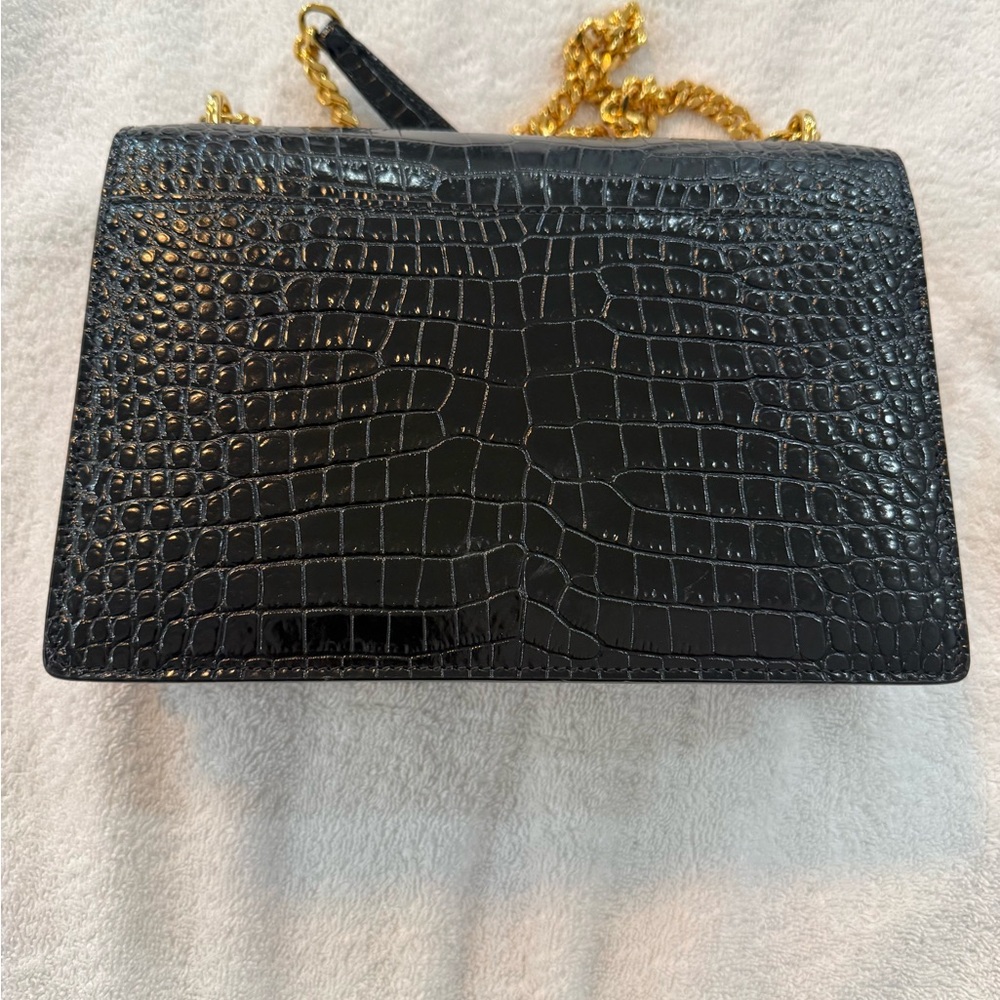 Saint Laurent Black Croc-Embossed Chain Wallet Bag with Gold Hardware - Picture 3 of 10